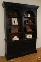 Handsome Distressed Black Mahogany Georgian Bookcase Double Arch