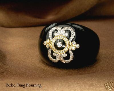 Victorian design gorgeous classic obsidian+diamond ring  