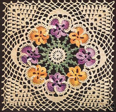 Vintage Crochet MOTIF BLOCK Bedspread Pansy PATTERN  