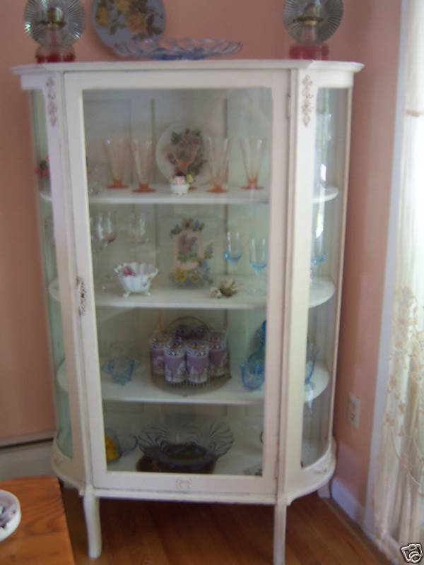 WHITE SHABBY CURVED CURIO CHINA CABINET GESSO BARBOLA  