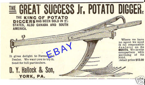 1893 GREAT SUCCESS JR. POTATO DIGGER AD HALLOCK YORK PA  