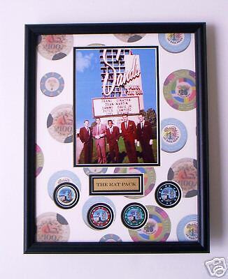 RAT PACK framed photo w Sands Hotel poker chip matboard  