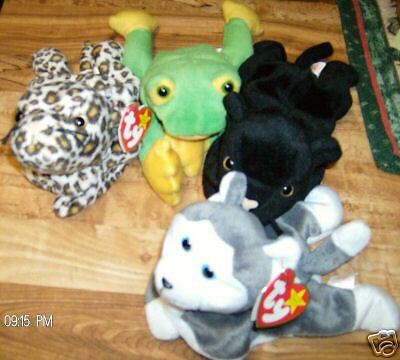 Set 4 Ty Beanie Babies Nanook Smoochy Velvet Freckles  