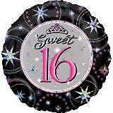   Sixteen Black Hot Pink Holographic Happy Birthday Party Balloon  
