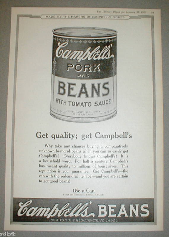 1920 Campbells Pork & Beans can photo vintage print ad  