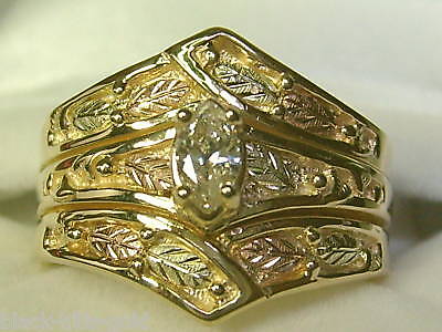 Black Hills Gold .25ct. Diamond Wedding 3 Ring Set  