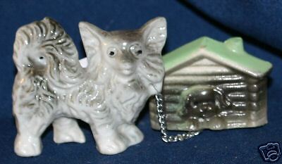 Vintage Miniature Samoyed Husky Dog w Chained Dog House  