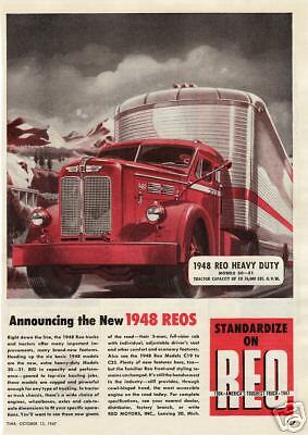 1948 Red Reo Model 30 31 Tractor Trailer Truck Ad.  