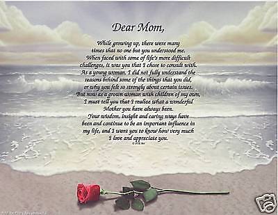 Dear Mom Poem Personalized Name Prayer Rose Beach Print  