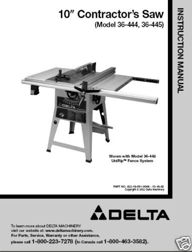 Delta Table Saw 36 444 & 36 445 Instruction Manual  