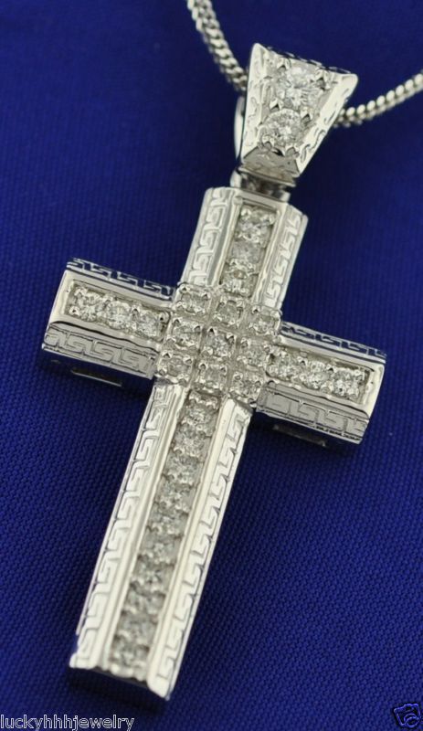 GREEK style 1.00 ct DIAMOND CROSS PENDANT white gold SI1 F 14k 10.20 