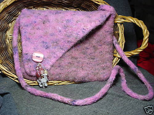 hand spun knitted felted alpaca wool beaded purse new  