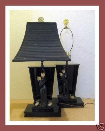 Pair Rare Moss Plexi Table Tragedy Lamps  