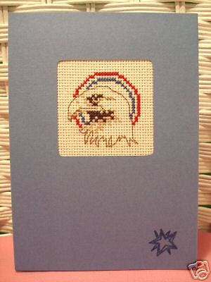 Handmade Cross Stitch Card Eagle Patriotic  