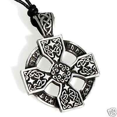 56A Silver PEWTER Celtic SOLAR CROSS PENDANT Necklace  