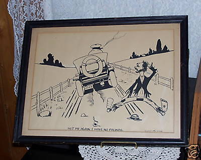 PEN & INK CARTOON DRAWING BY SIMDORF 1923 HOBO TRAMP  