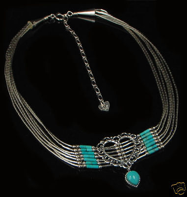 Liquid Sterling Silver Strand Turquoise Choker Necklace  