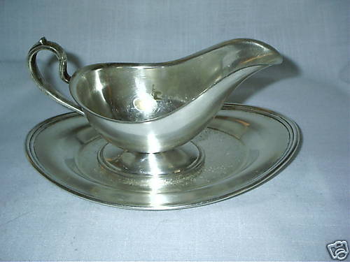 Academy silver on copper vnt gravy server w/tray  