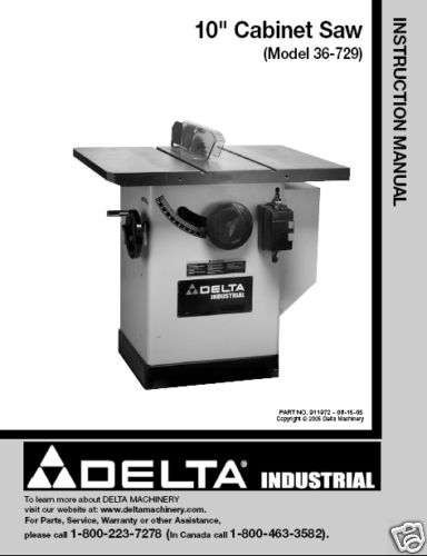 Delta 10 Table Saw Instruction Manual Model # 36 729  