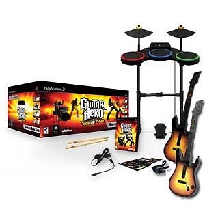 PS2 Guitar Hero WORLD TOUR w/2 GUITARS Band Set drums game playstation 
